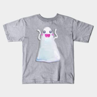 Cute Halloween Kawaii Ghost Pattern on Blue Kids T-Shirt
